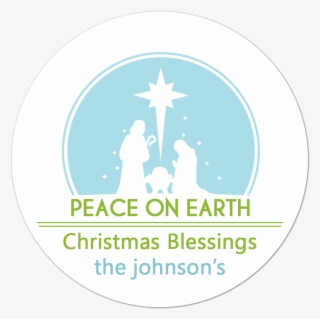 Nativity Scene Blue Personalized Sticker - Peace On Earth Stamp #6171889