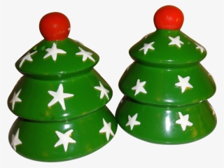 Green Christmas Tree With Stars, Salt And Pepper Shakers - Salt And Pepper Shakers #6175923