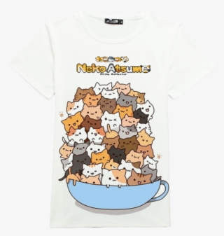 Cartoon Cute Cat Neko Atusume Short Sleeve T-shirt - Kawaii Cat In A Cup #6176438