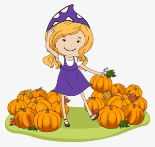 Girl Pumpkin Clipart Clip Royalty Free Download - Girl In Pumpkin Patch Cartoon #6178692
