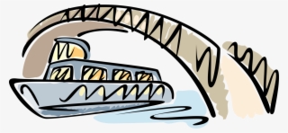 Vector Illustration Of Tourist Sightseeing Passenger - Boat Under The Bridge Cartoon #6193907