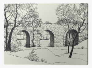 Landscape Sketch Of An Old Stone Bridge In The Forest - Landscape Sketch #625256