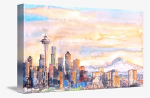 Picture Royalty Free Download Skyline In Sunrise By - Sunrise In Seattle Painting #625567