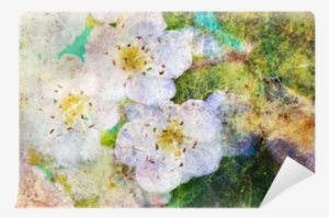 Spring White Flowers And Messy Watercolor Splatter - Komar Wall Mural #625838