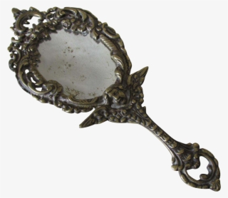 Art Deco C1920 Brass Perfume Tray, Figural Hand Mirror - Mirror #6201781