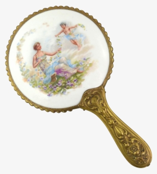 Beautiful Antique Hand Held Limoges Vanity Mirror In - Porcelain #6202745