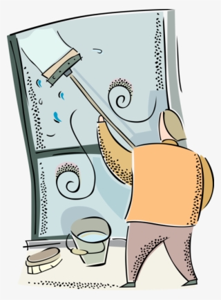 Vector Illustration Of Window Washer Cleaning And Washing - Cartoon #6221520