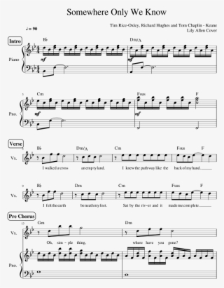 Lily Allen Somewhere Only We Know Sheet Music For Piano, - Sheet Music #6235405