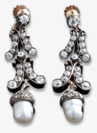 Edwardian Baroque Pearl & Diamond Earrings - Earring #6238850