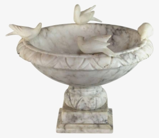 Vintage Italian Carved White Marble Bird Bath With - Statue #6251568