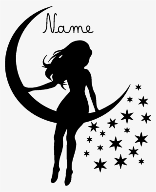 Sticker Prenom Personnalisable Fille Sur La Lune Ambiance - Sticker #6257072