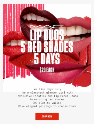 Mac 5 Red Shades, 5 Days For Five Days Only, - Mac Ladies' Pro Longwear Lip Pencil #6270310