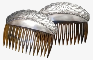 Vintage Pair Sterling Silver And Faux Tortoise Shell - Comb #6273488