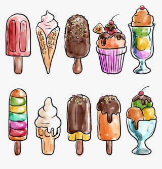 Featured Ice Cream Transparent - Ice Creams Hand-drawn Watercolor Cool T-shirt #6299136