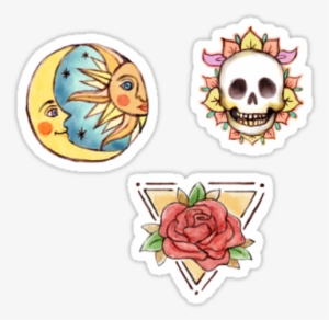 Watercolor Old School Tattoos // Roses, Skull, Moon #630641 Watercolor Old School Tattoos // Roses, Skull, Moon #630641