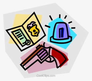 Police Siren, Gun And Badge Royalty Free Vector Clip - Firearm #636475