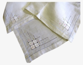 Nice Vintage Linen Embroidered Appliqued Tea Tablecloth - Linen #6326879