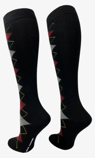 Black Knee High Boot Socks With Argyle Design Love - Sock #6327273