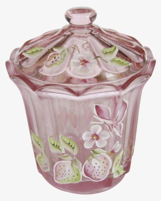 Fenton Clear Pink Glass Hand Painted Candy Jar With - Lid #6345720