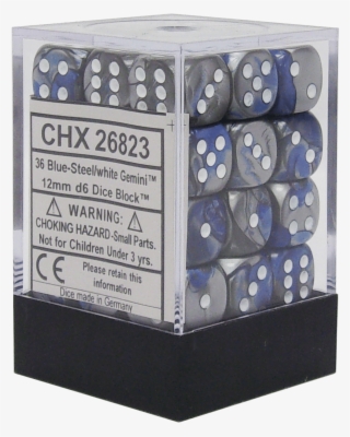 Gemini Blue-steel With White 12mm D6 - Chessex Black With White Dice Block, 12mm D6, Pack #6350941