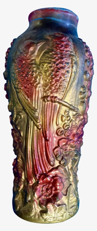 Gorgeous Goofus Glass Tropical Bird Large Vase 1900 - Vase #6369854