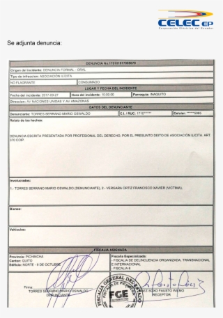 Actual Gerente General De Celec-ep Presenta Denuncia #6379397