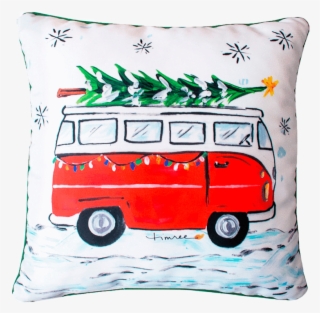 Escarcha Cojín De Poliéster - Vw Bus With Christmas Tree #6381782