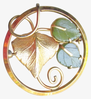 Pretty 12k Yellow Gold Filled Jade Ginkgo Leaf 1960's - Brass #6383545