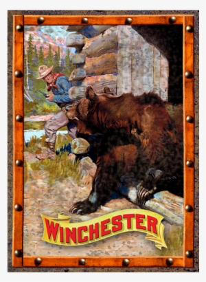 Winchester Cowboy And Grizzly Bear Tin Sign W1020 - Rockin W Cowboy And Bear Tin Sign #644787
