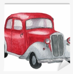 Watercolor Red Retro Car - Watercolor Painting #647892