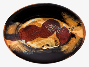 Overhead View Red And Black Oval Plate Handmade Pottery - Pottery #648879