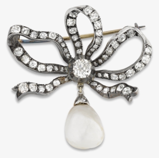 Victorian Diamond And Pearl Bow Brooch - Brooch #6400669