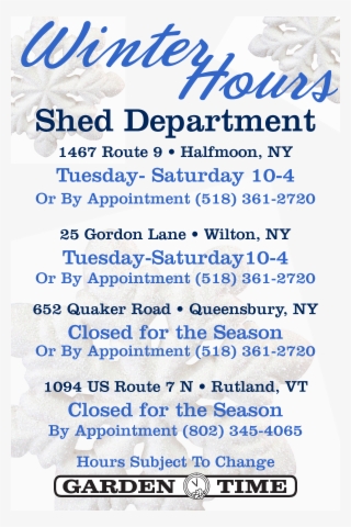 Shed Department Winter Hours - California Milk Processor Board #6411026
