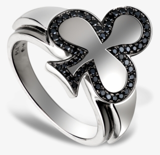 Clubs Ring In White Gold, Set In 58 Black Diamonds - Pre-engagement Ring #6412081