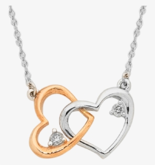 Two Tone Gold Dual Diamond Heart Necklace - Necklace #6416150