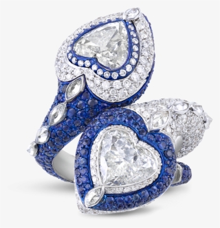 Heart-shaped Diamond And Sapphire Bypass Ring - Ring #6418169