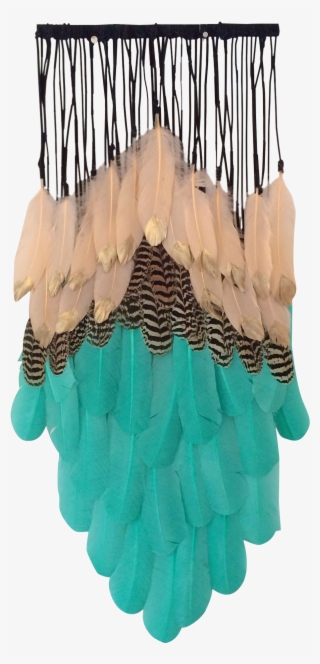 Aqua Green, Mottled Peacock Feathers Plus Peach Feathers - Art #6426431