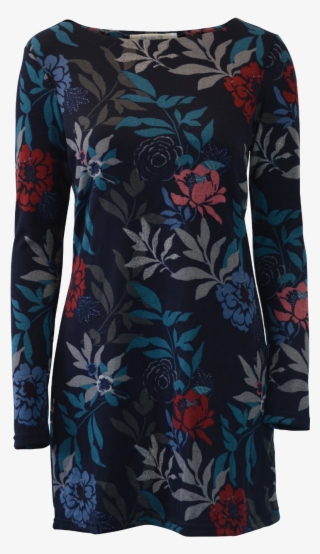 Angela Navy Floral Print Tunic - Day Dress #6434461