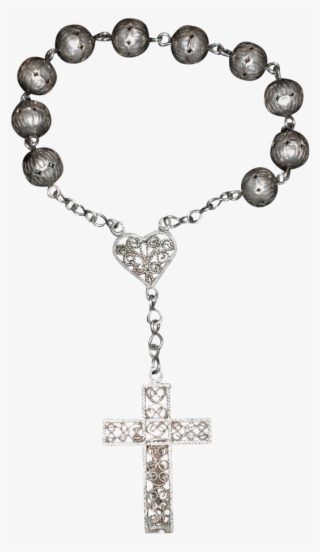 Vintage Silver Rosary Beads, Filigree, Ten Beads, Catholic - Bracelet #6454683