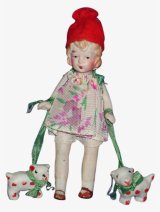 Japan Girl Walking Dogs Japan Bisque Vintage - Doll #6460094