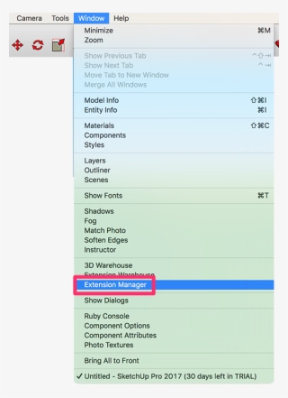 Open The Window Menu From The Sketchup Top Menu Bar, - Install Plugins Sketchup 2018 #6493786