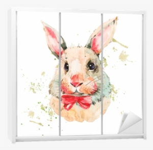 Cute Watercolor White Rabbit With Red Bow Wardrobe - Watercolor Painting #654483