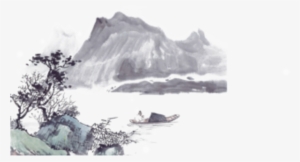 Ftestickers Watercolor Inkpainting Landscape Mountains - Chinese Landscape Png #657635