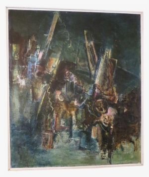 Vintage Mid Century Modern Abstract Oil Painting Signed - Oil Painting #666496