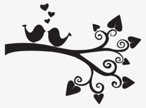 Birds On Branch With Hearts - Clip Art #668175