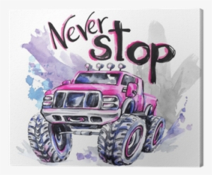 Hand Drawn Card With Big Car And Lettering - Watercolor Painting #668706