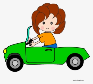 Girl Driving A Green Car Free Clip Art - Transparent Background Car ...