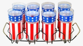 A Set Of Eight Glass Tumblers In A Wire Carry Caddy, #6649402 A Set Of Eight Glass Tumblers In A Wire Carry Caddy, #6649402