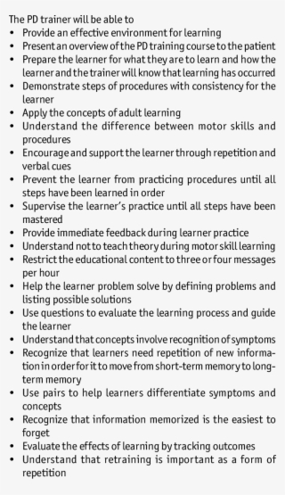 Peritoneal Dialysis Trainer Learning Objectives #6660961
