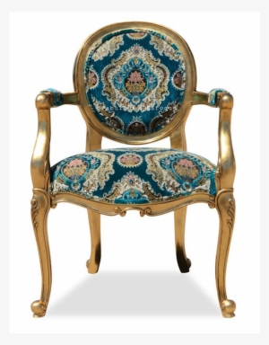Angelique Armchair -gold Leaf W/ Turquoise Tapestry - Gold Sofa Victorian Royal Damask Fabric Rococo Sofa #671506